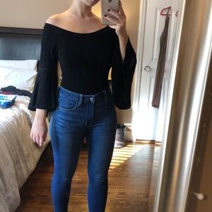 Off the shoulder black bodysuit